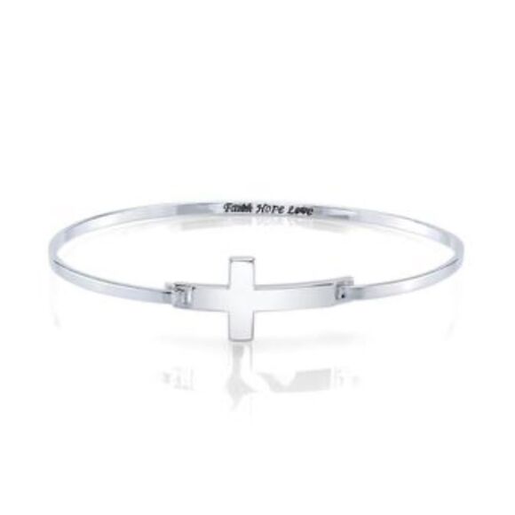 Gratitude & Grace "Faith Hope Love" Sideways Cross Bangle - Picture 1 of 6